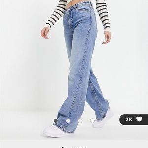 Monki wide leg jeans in mid blue